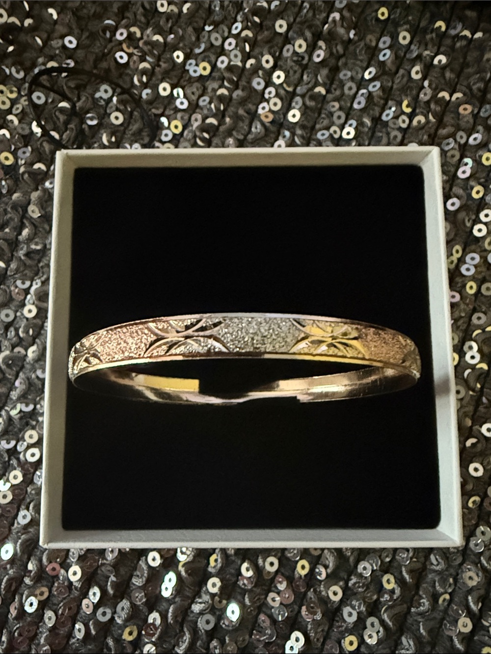 Rose Gold, silver and gold Textured Bangle Bangle